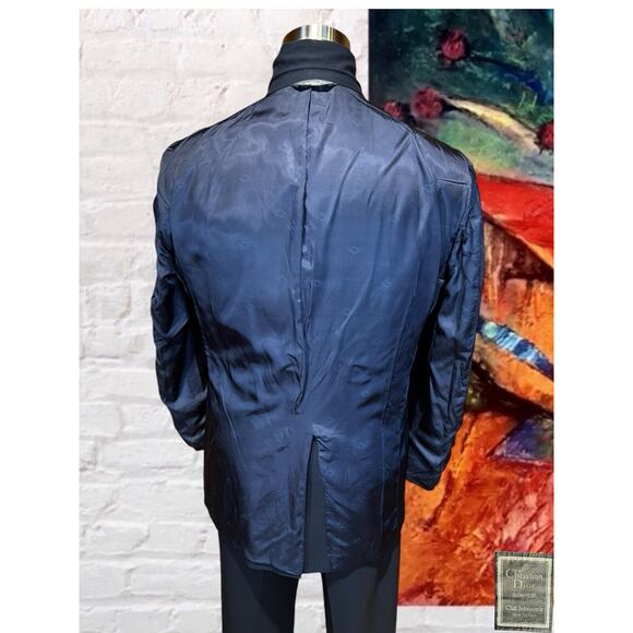 Christian Dior Monsieur 48L Navy Blue Blazer Sport Coat Jacket Patch Pockets - Picture 10 of 16